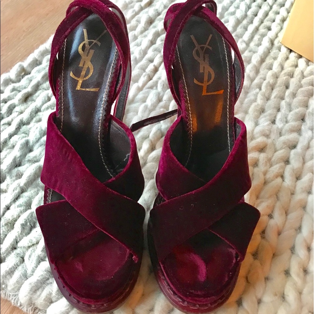 YSL Velvet Grape Sandal Heel Shoes